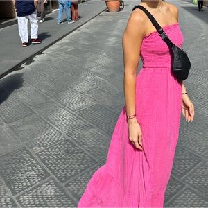 Anthropologie Pink	 dress 
THE MARISOL SMOCKED GAUZE MAXI DRESS